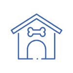 Dog house icon with bone on the front of it