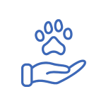 Hand icon with paw print floating on top of it