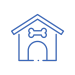 Dog house icon with bone on the front of it